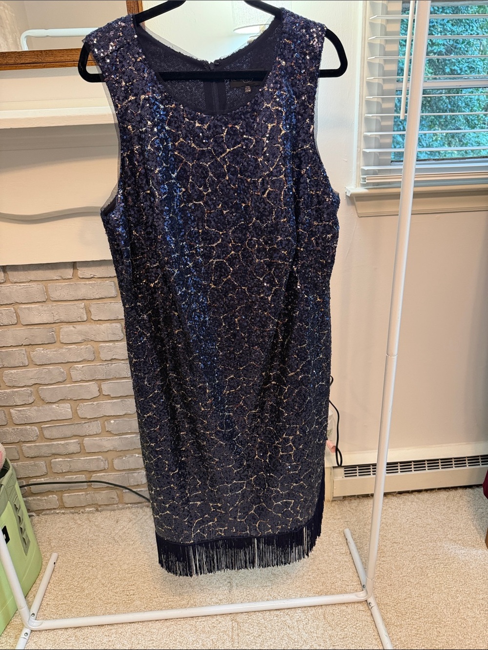 Betsy & Adam Midnight Navy Sequin Fringe Cocktail Dress 20w